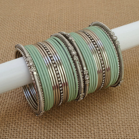 Mint green silver bangles