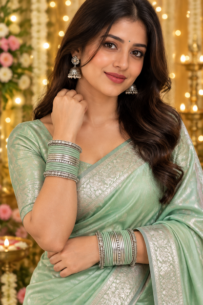 Mint green silver bangles