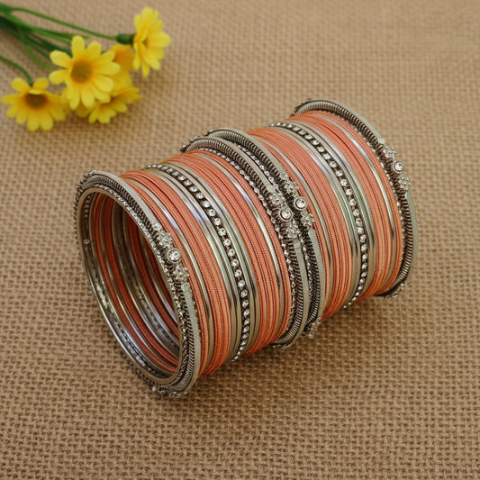 Peach silver bangle set