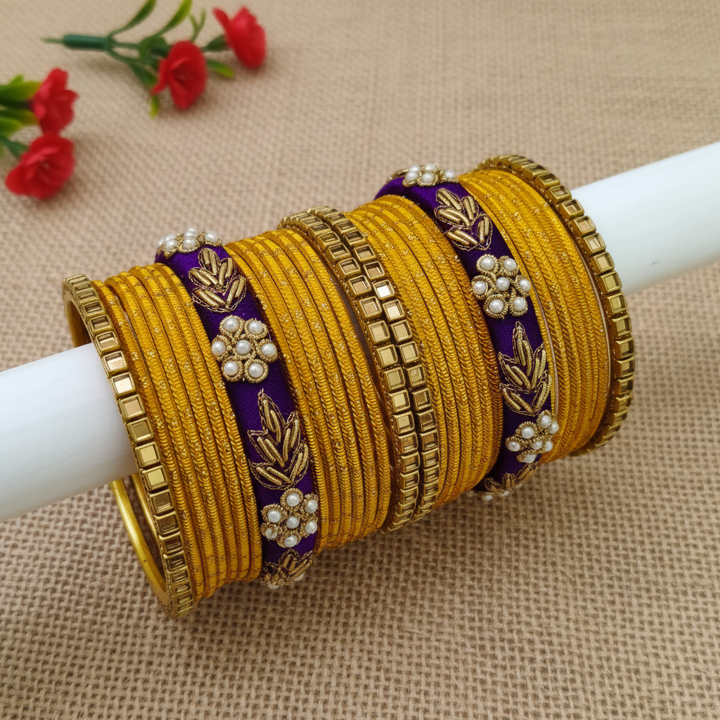 Purple yellow bangle set