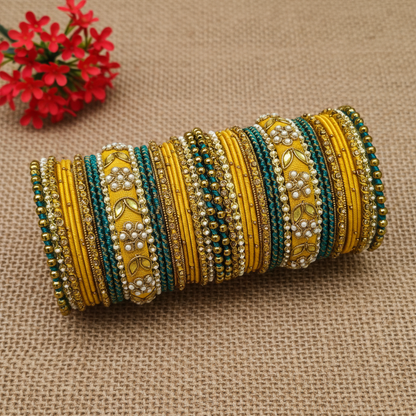 Yellow teal bridal bangle set