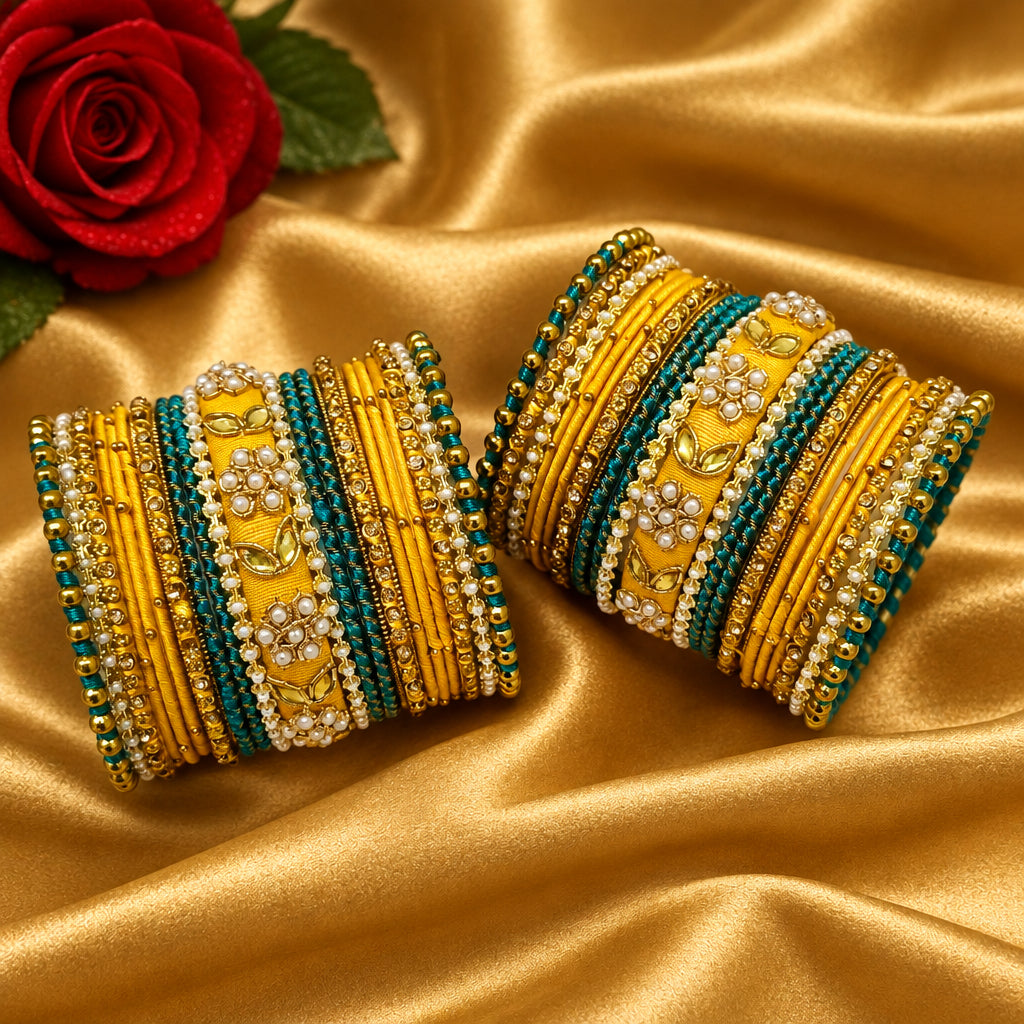 Yellow teal bridal bangle set