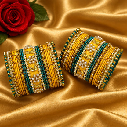 Yellow teal bridal bangle set