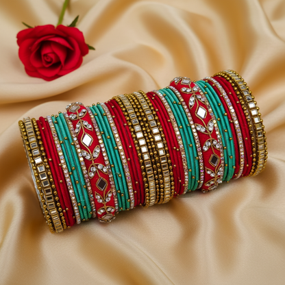 Red Teal Sita bridal bangle set