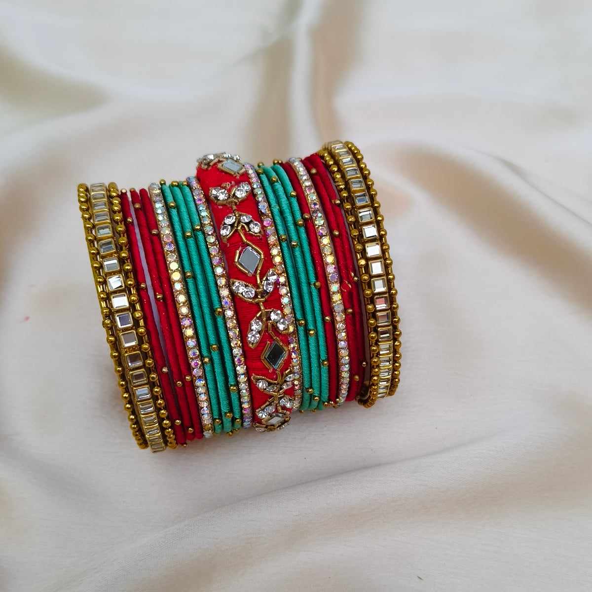 Red Teal Sita bridal bangle set