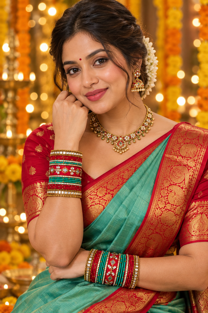 Red Teal Sita bridal bangle set