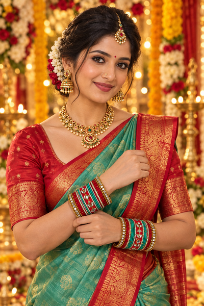 Red Teal Sita bridal bangle set
