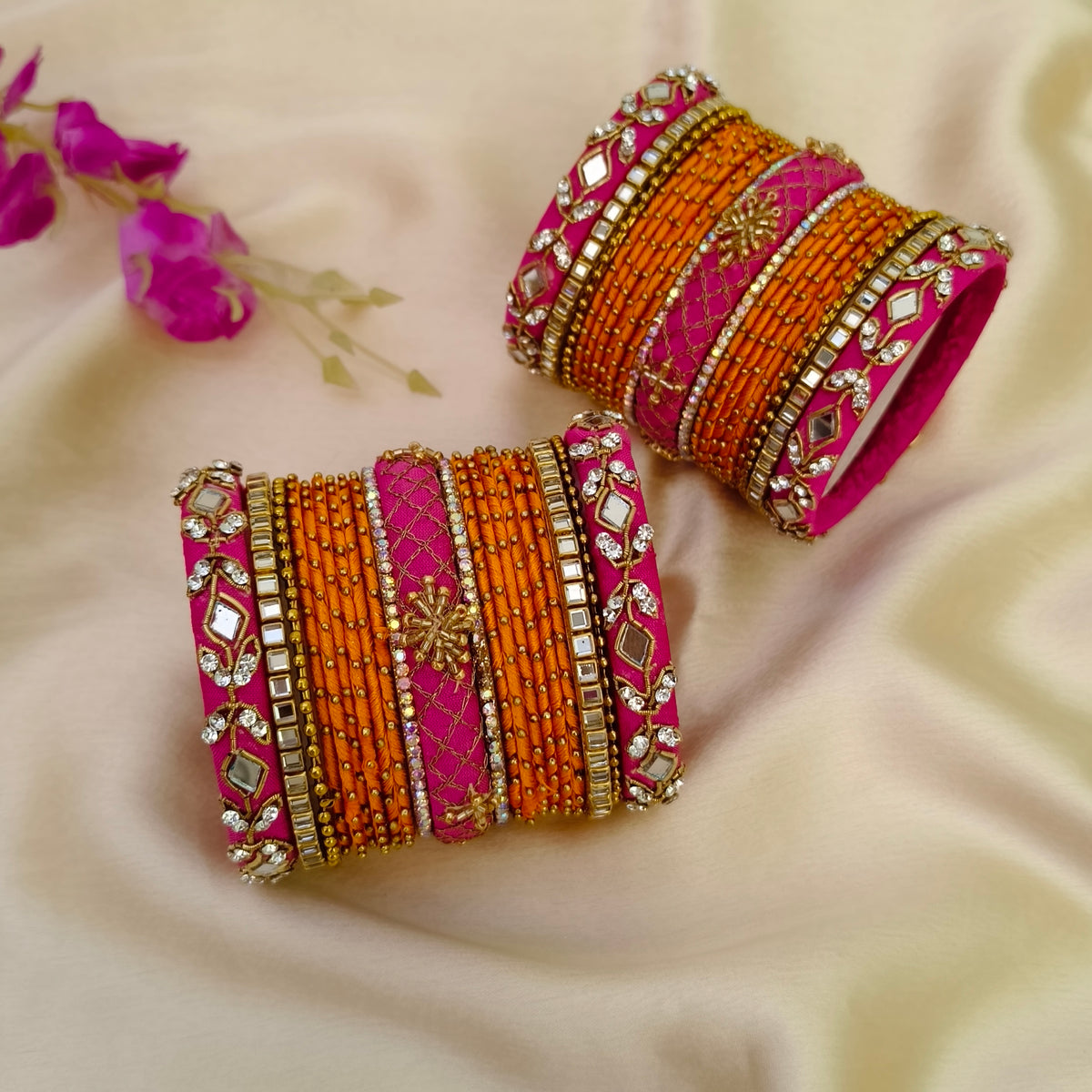 Orange pink Rachana bridal bangle set