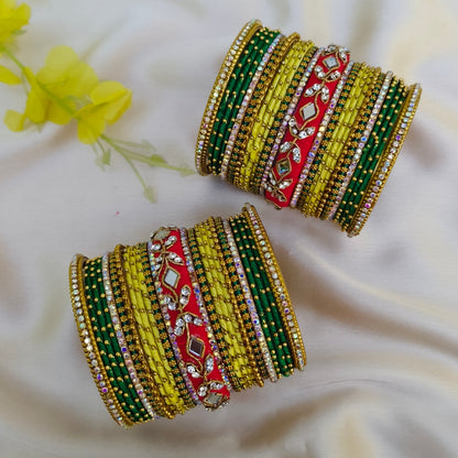 Yellow red srishti bridal bangle set