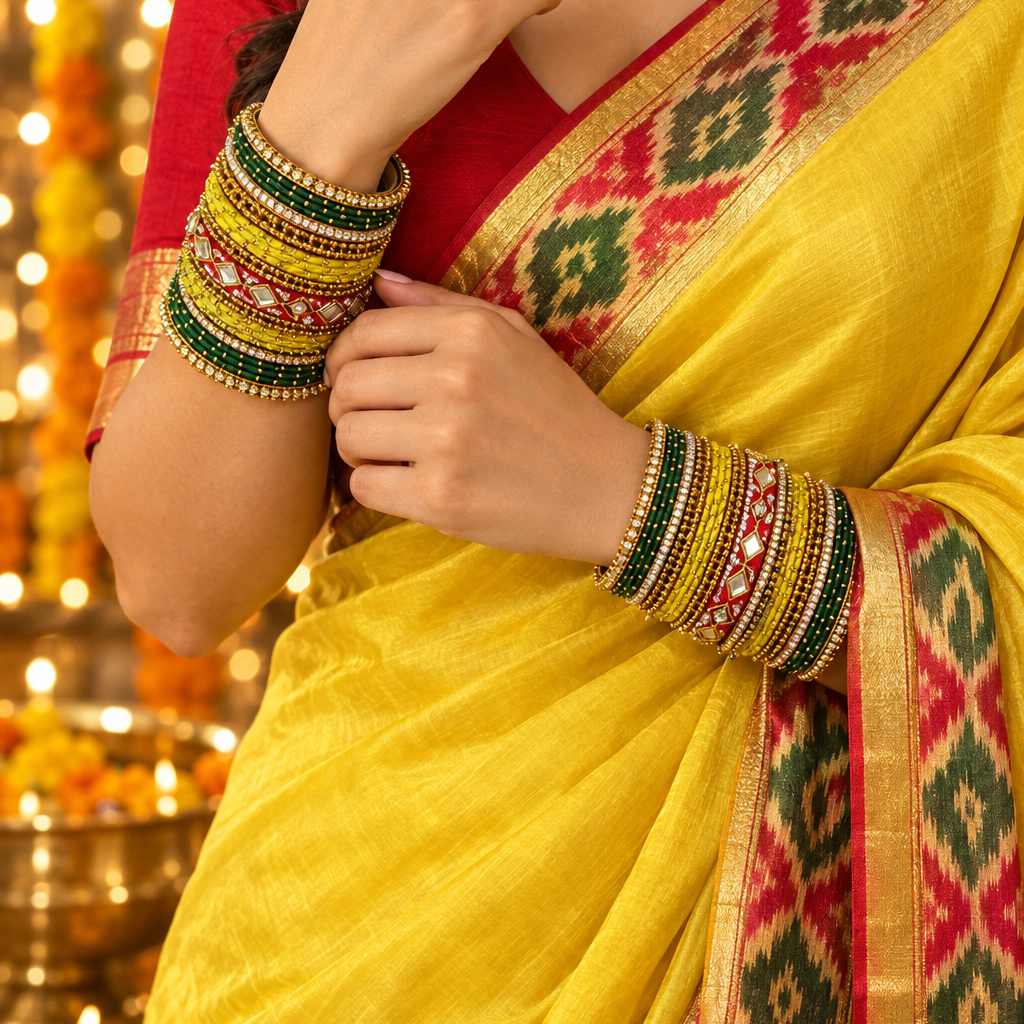 Yellow red srishti bridal bangle set