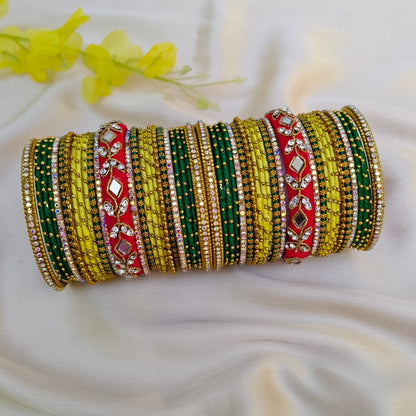 Yellow red srishti bridal bangle set