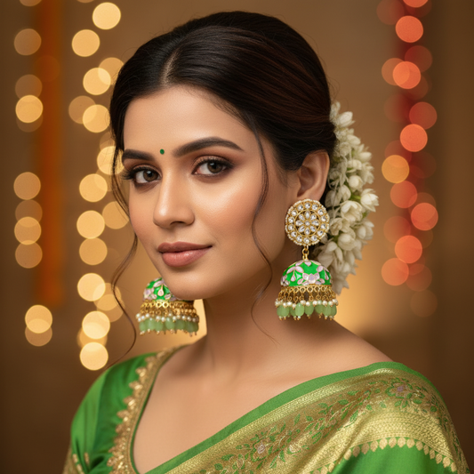 Pastel Green Meenakari Jhumkis