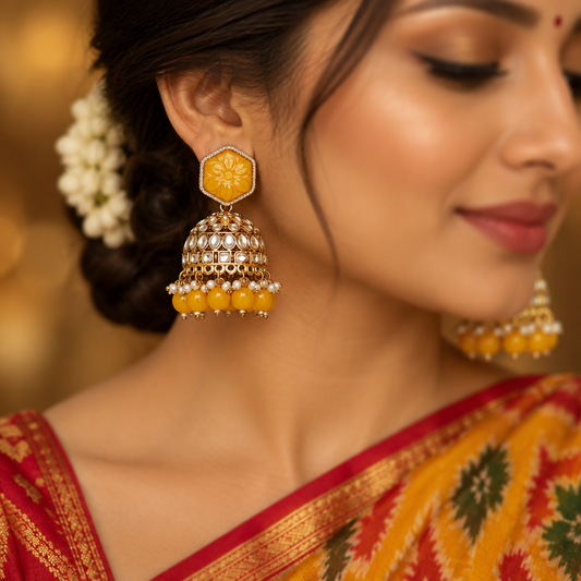 Yellow  kundan Jhumkis