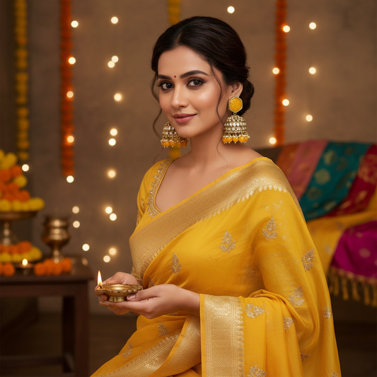 Yellow  kundan Jhumkis