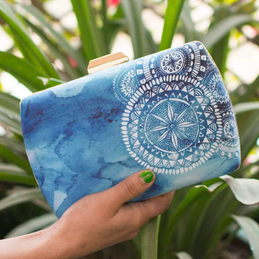 Blue fabric clutch