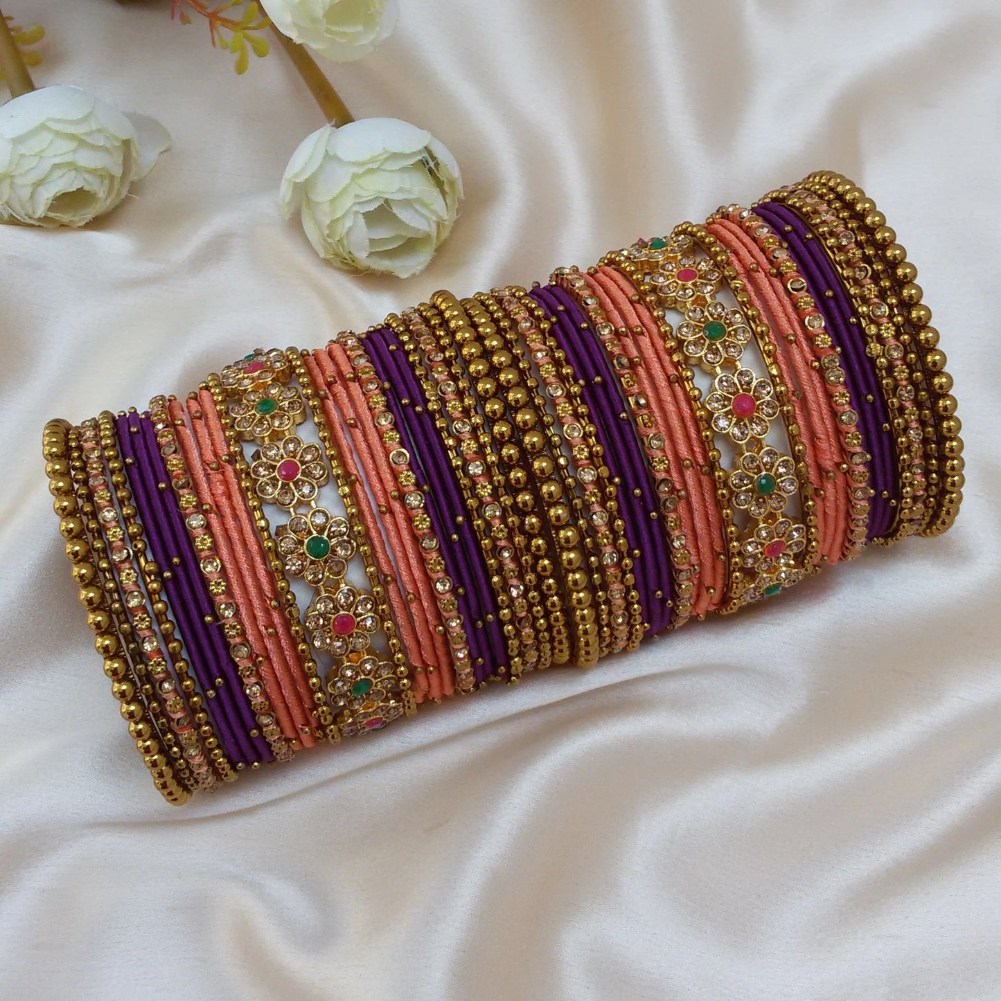 Peach and Purple Designer bangles set