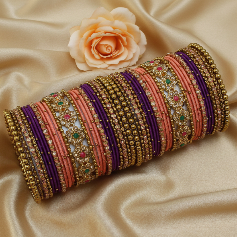 Peach and Purple Designer bangles set
