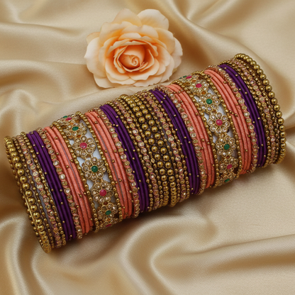 Peach and Purple Designer bangles set