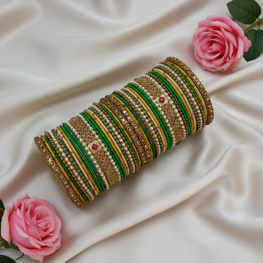 Green beige Bridal bangles set