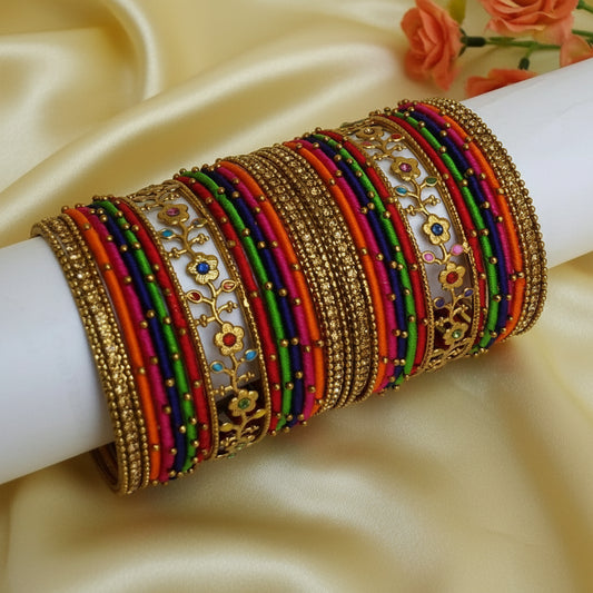 Multi color silk thread bangle set
