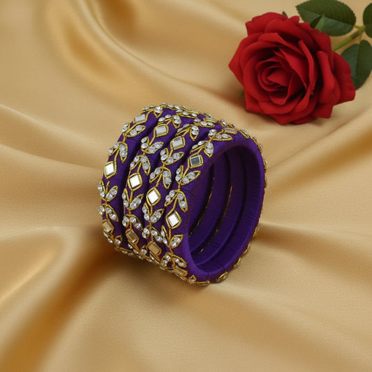 Purple mirror work zardosi bangles