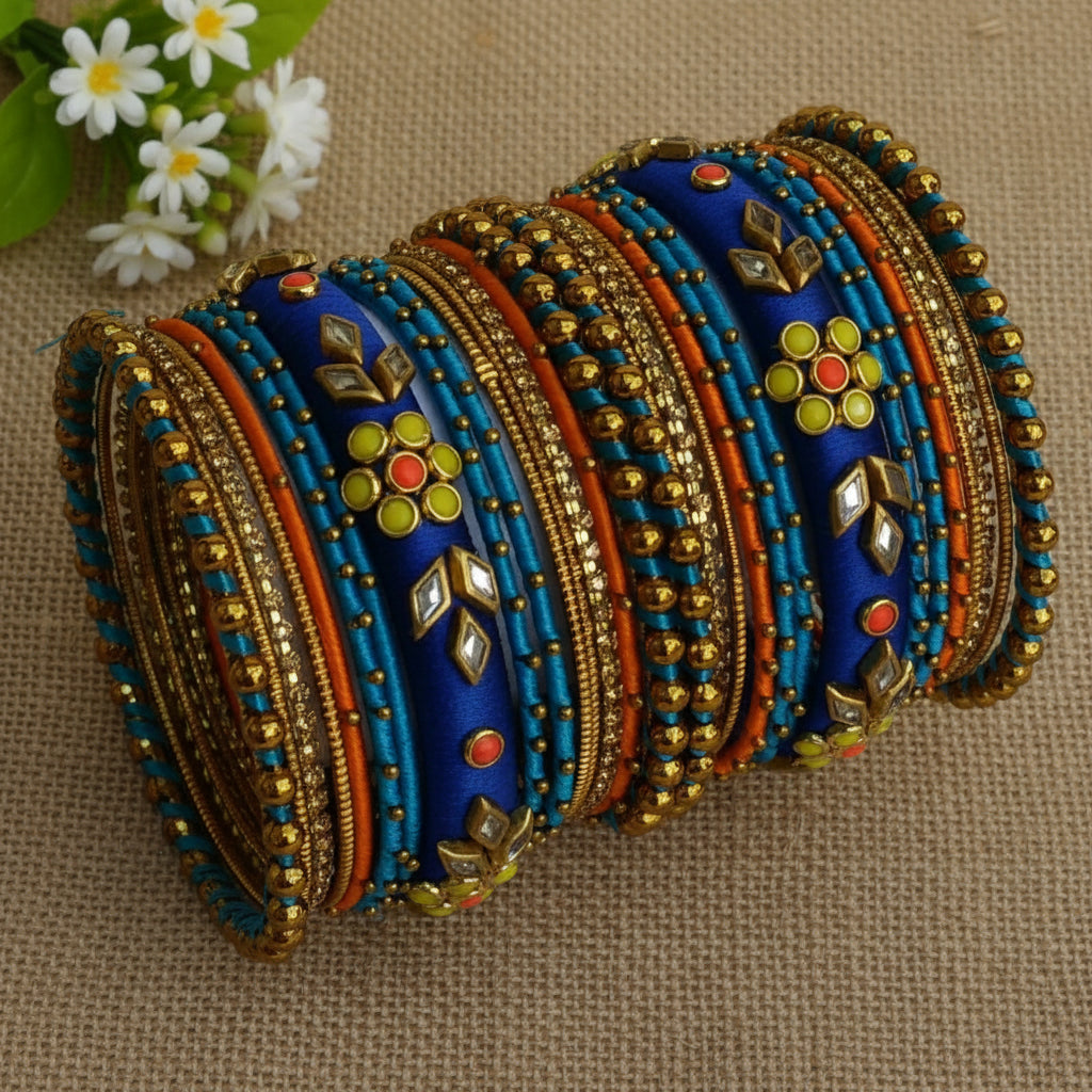 Navy blue kundan bangle set