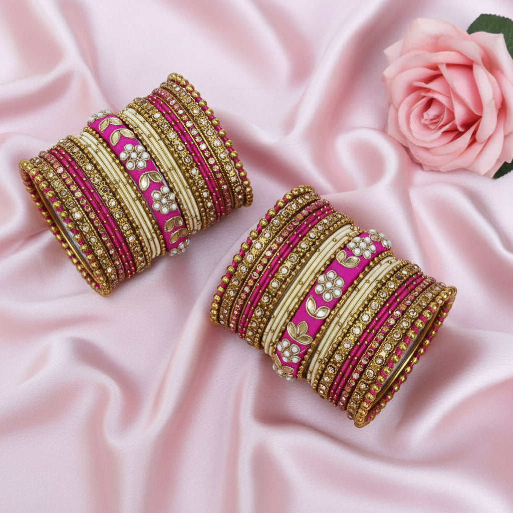 Beige and pink bridal bangles set