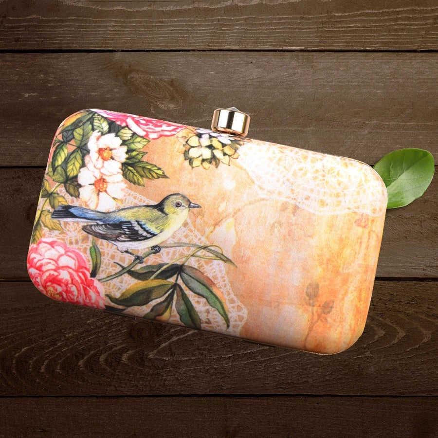 Bird print fabric clutch