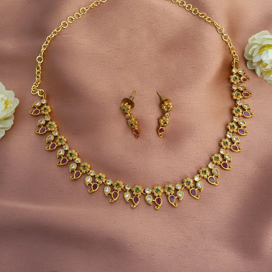 Gold plated Ruby mango necklace set