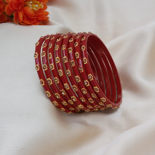 Red glass stone bangles (2.8)