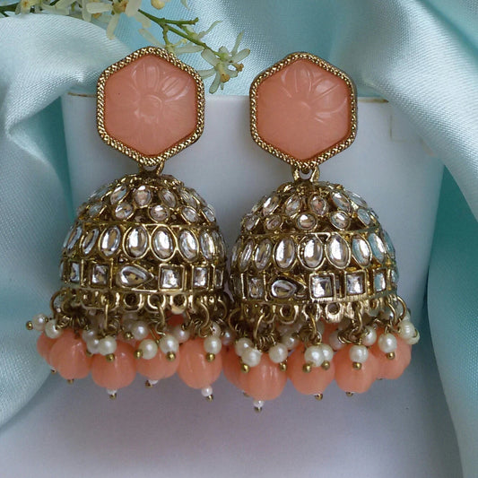 Peach kundan Jhumkis