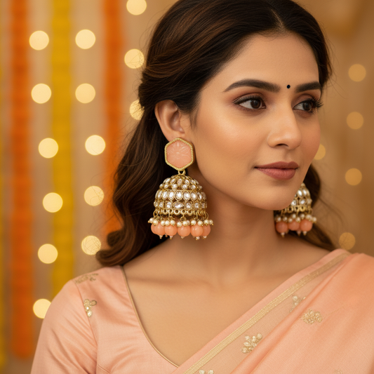Peach kundan Jhumkis