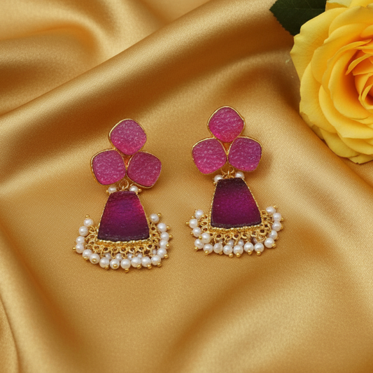 Pink and purple kundan earrings