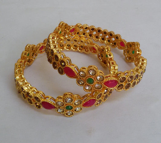 kids Floral gold plated stone studded bangles (2.0)
