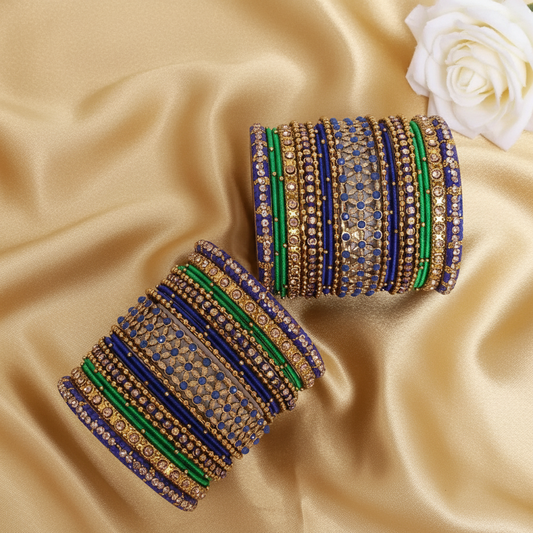 Blue and green handmade bangles set