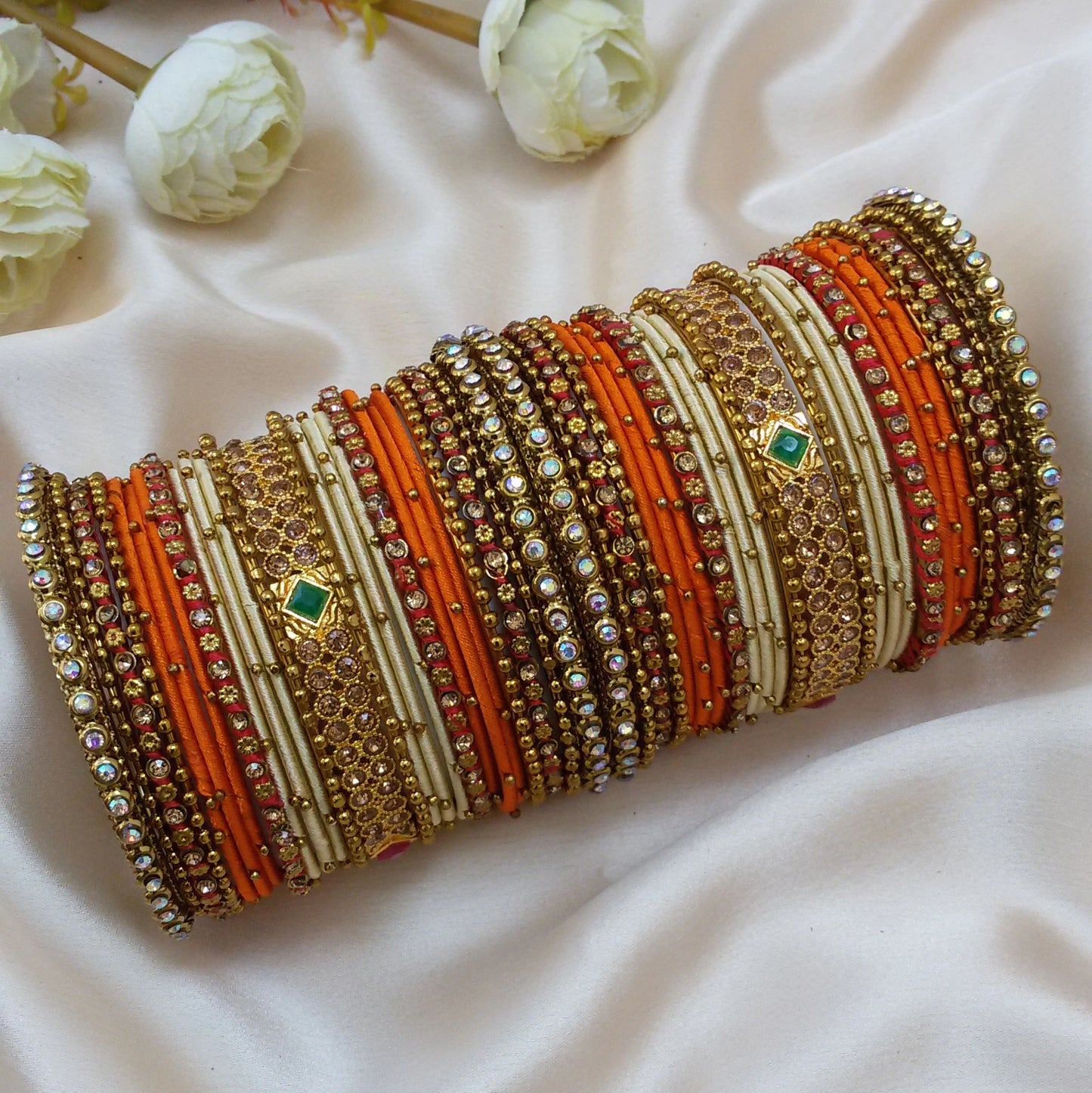 Orange biege Bridal bangle set