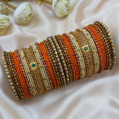 Orange biege Bridal bangle set