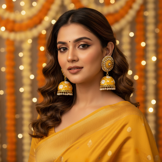 Yellow Raadhvi meenakari Jhumkis