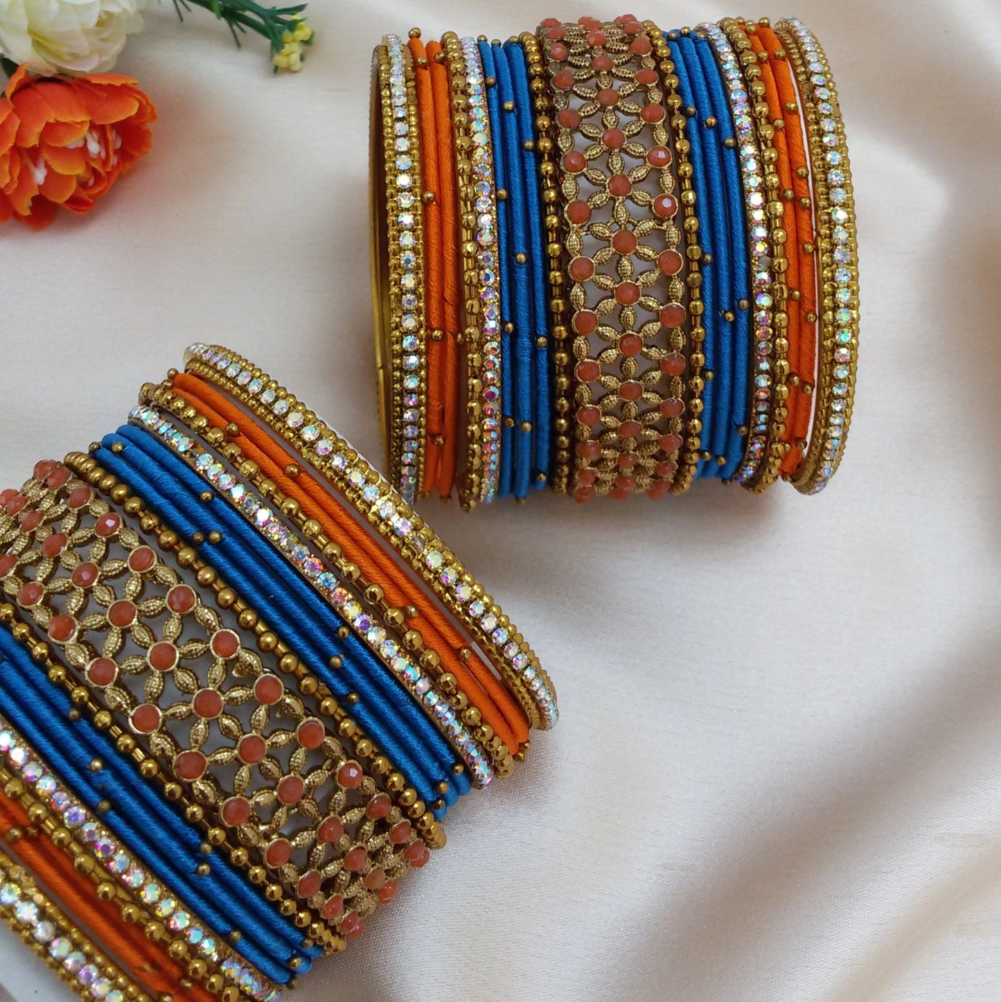 Orange blue bangle set