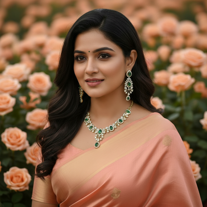 Emerald and white stone Necklace set
