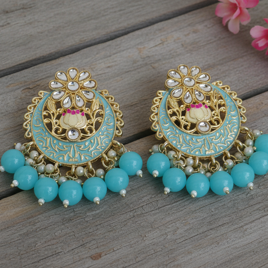 Blue Meenakari chandbali earrings