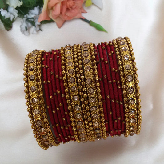 Maroon handmade sikthread bangle set (2.2)