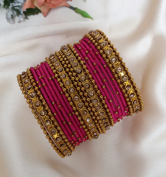 Pink handmade silkthread bangle set (2.2)