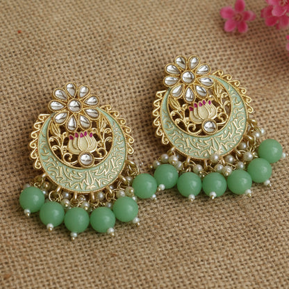 Pastel green meenakari chandbali earrings