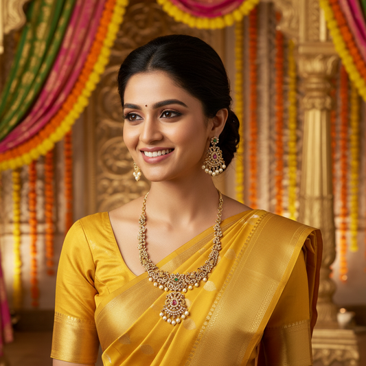 Gold plated White stone pearl necklace set
