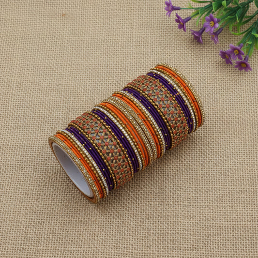 Purple and orange handmade bangle set