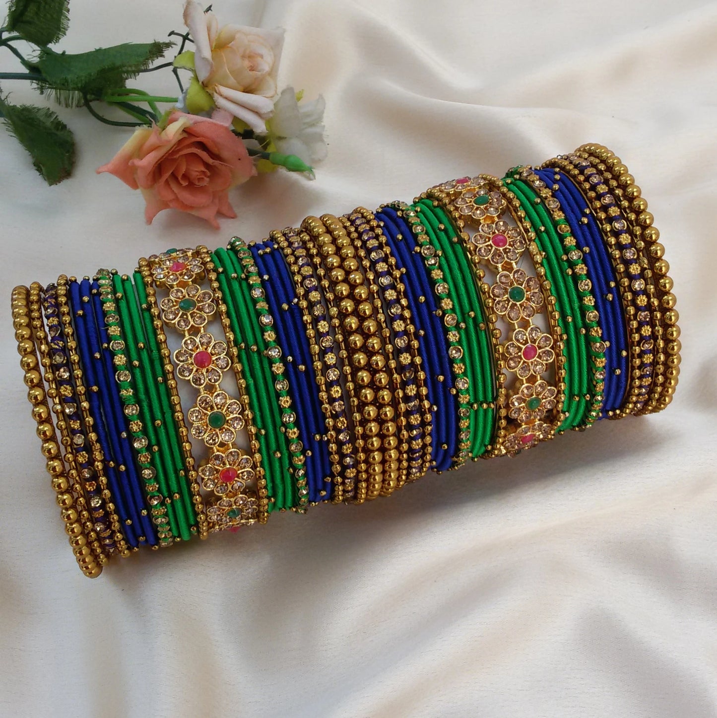 Green blue handmade Bridal bangle set