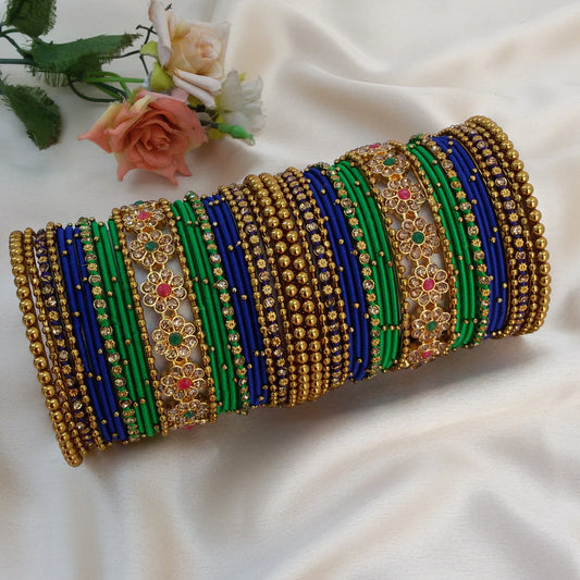 Green blue handmade Bridal bangle set