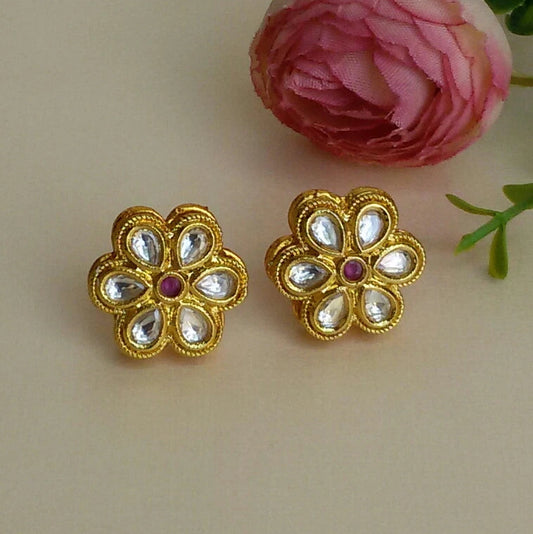 Gold plated Flower kundan studs