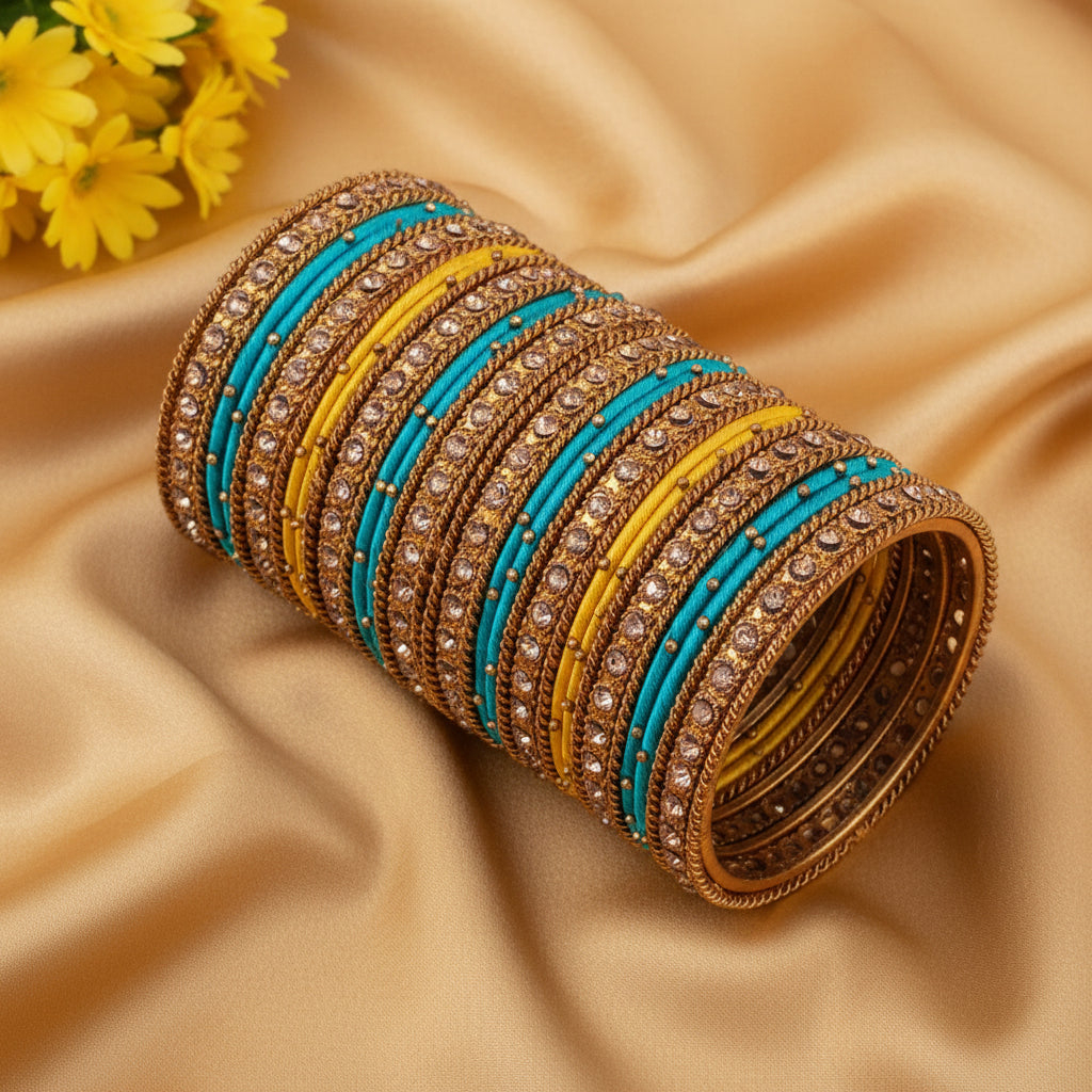 Yellow teal kids bangles set